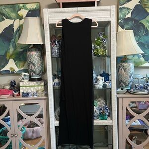 Athleta Sleeveless Maxi Dress in Black w/ Side Slit & Slip Dress Lining Size XS